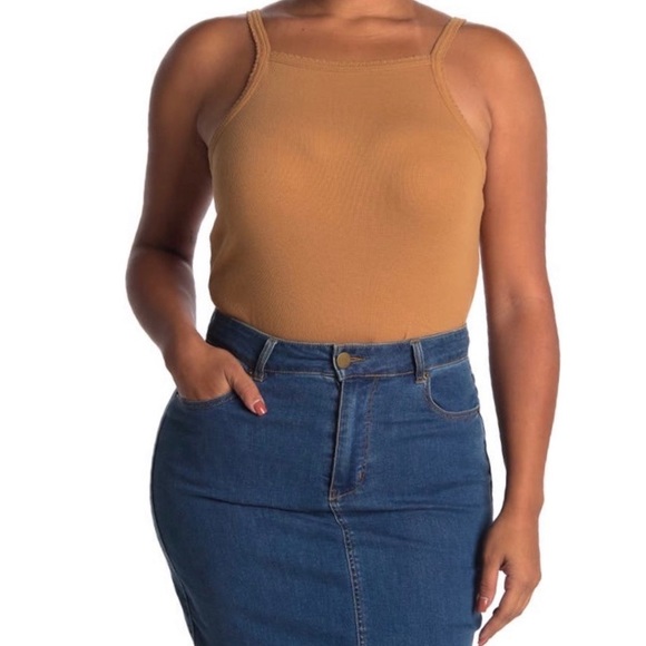 NEW| BP. Plus Size Picot Trim Cotton Blend Rib Bodysuit - Picture 2 of 5